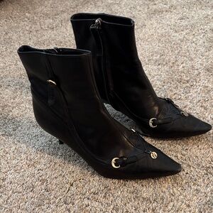 Fendi Black Ankle kitten heels Boots with Gold Accents 5